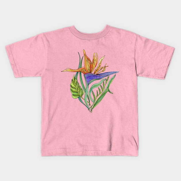 Bird of Paradise Watercolor Kids T-Shirt by BonnieSales